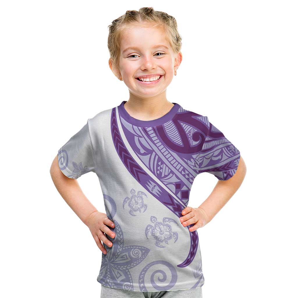 Purple Polynesian Tribal Turtle Floral Pattern Kid T Shirt