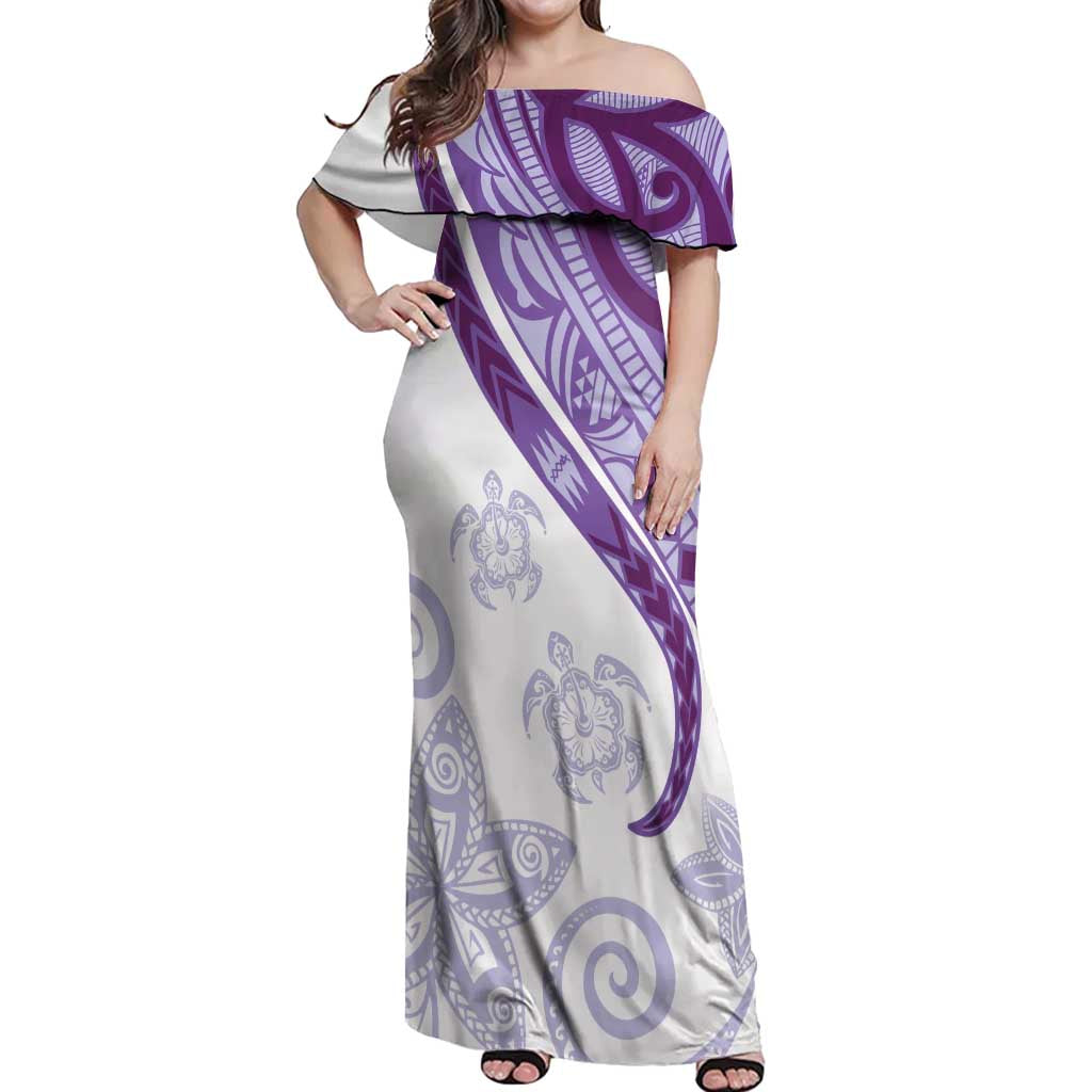 Purple Polynesian Tribal Turtle Floral Pattern Off Shoulder Maxi Dress LT05 Women Purple - Polynesian Pride