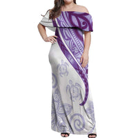 Purple Polynesian Tribal Turtle Floral Pattern Off Shoulder Maxi Dress LT05 Women Purple - Polynesian Pride