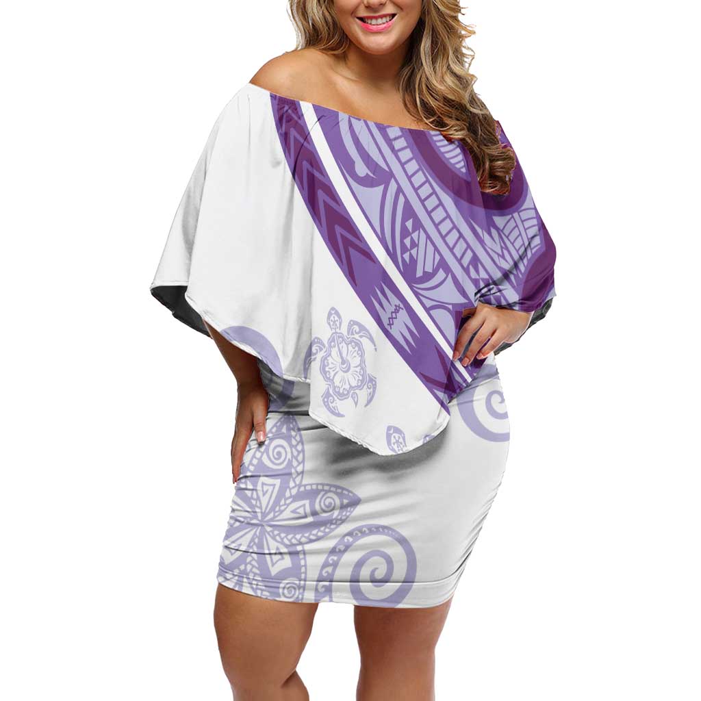Purple Polynesian Tribal Turtle Floral Pattern Off Shoulder Short Dress LT05 Women Purple - Polynesian Pride