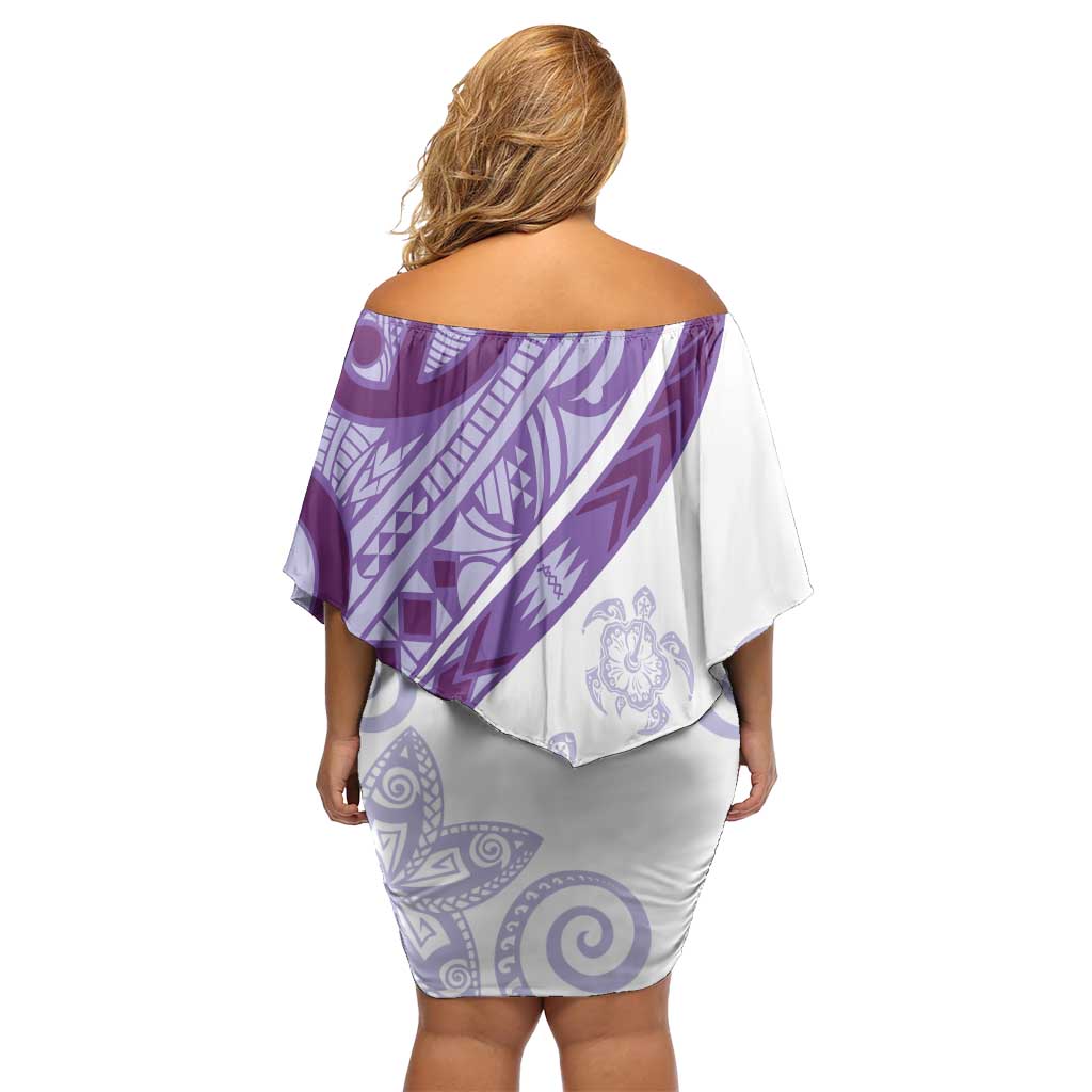 Purple Polynesian Tribal Turtle Floral Pattern Off Shoulder Short Dress LT05 - Polynesian Pride