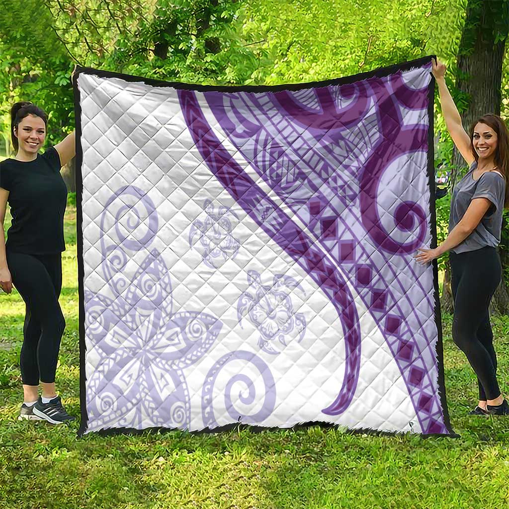 Purple Polynesian Tribal Turtle Floral Pattern Quilt