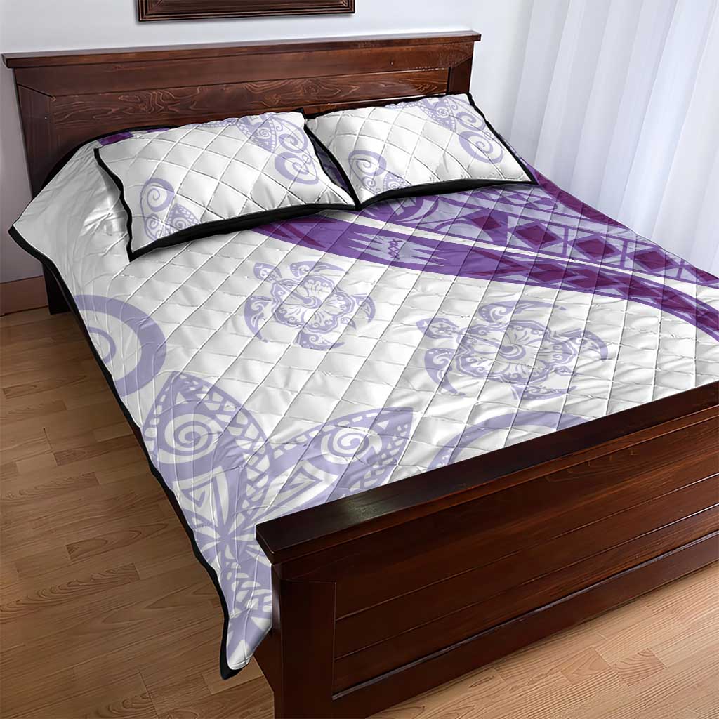 Purple Polynesian Tribal Turtle Floral Pattern Quilt Bed Set LT05 - Polynesian Pride