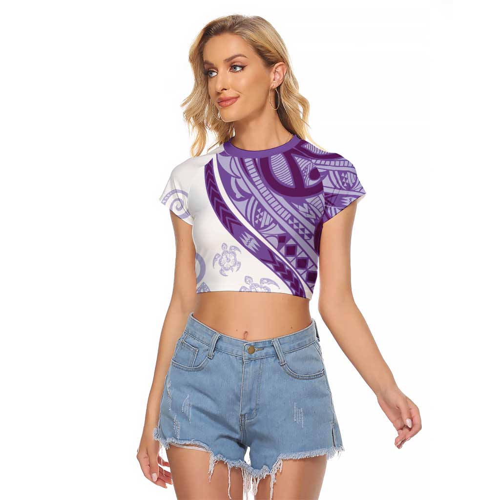 Purple Polynesian Tribal Turtle Floral Pattern Raglan Cropped T Shirt LT05 Female Purple - Polynesian Pride