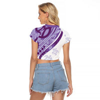 Purple Polynesian Tribal Turtle Floral Pattern Raglan Cropped T Shirt LT05 - Polynesian Pride