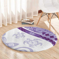 Purple Polynesian Tribal Turtle Floral Pattern Round Carpet