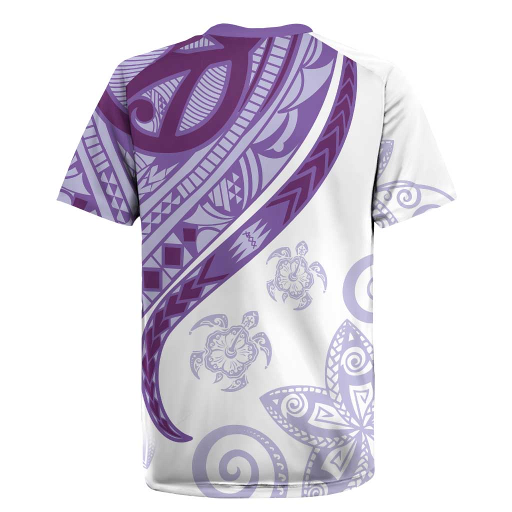 Purple Polynesian Tribal Turtle Floral Pattern Rugby Jersey
