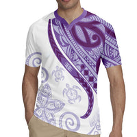 Purple Polynesian Tribal Turtle Floral Pattern Rugby Jersey