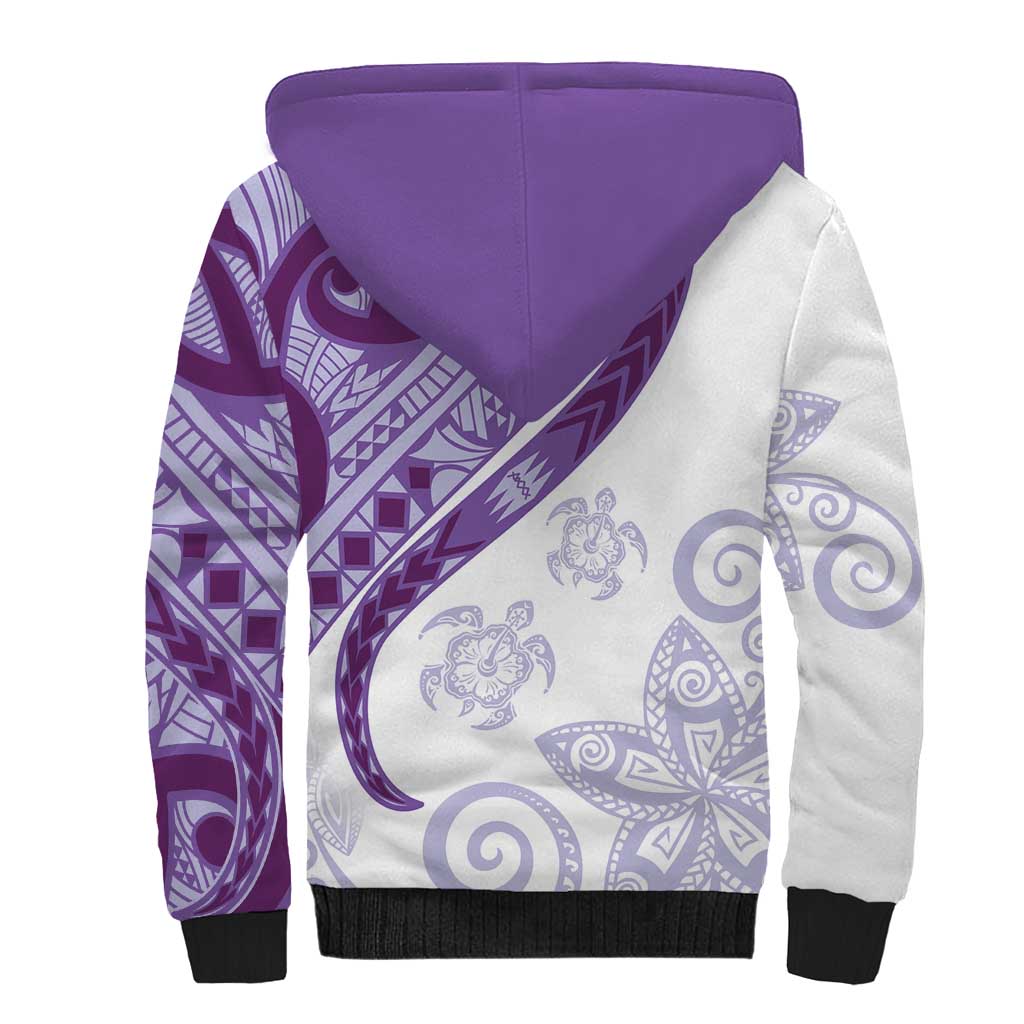 Purple Polynesian Tribal Turtle Floral Pattern Sherpa Hoodie LT05 - Polynesian Pride