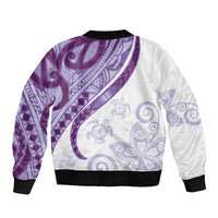 Purple Polynesian Tribal Turtle Floral Pattern Sleeve Zip Bomber Jacket LT05 - Polynesian Pride