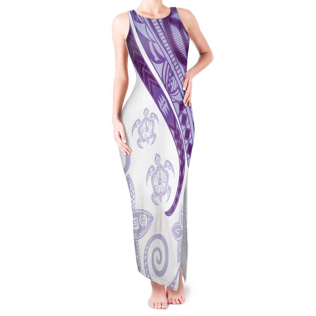 Purple Polynesian Tribal Turtle Floral Pattern Tank Maxi Dress LT05 Women Purple - Polynesian Pride