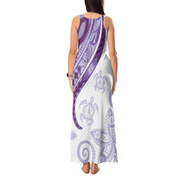 Purple Polynesian Tribal Turtle Floral Pattern Tank Maxi Dress LT05 - Polynesian Pride
