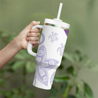 Purple Polynesian Tribal Turtle Floral Pattern Tumbler With Handle LT05 - Polynesian Pride