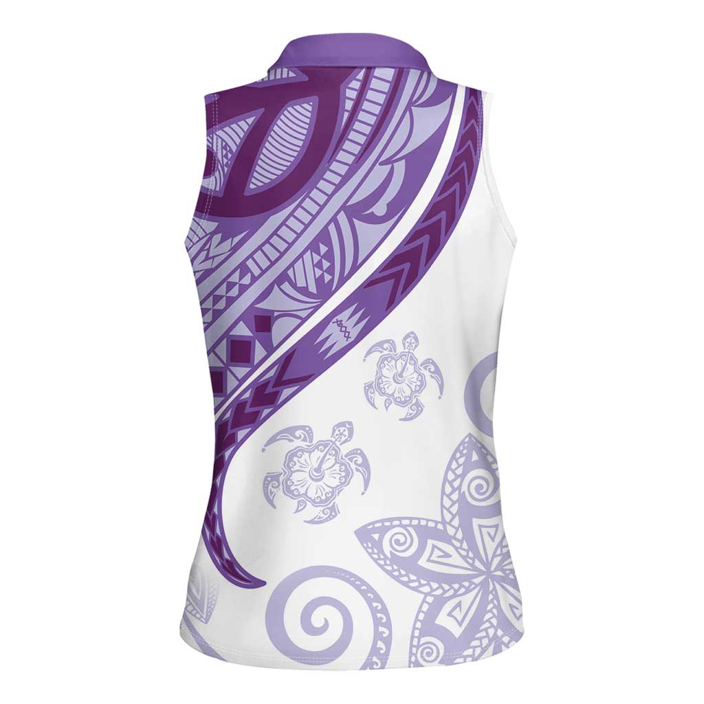 Purple Polynesian Tribal Turtle Floral Pattern Women Sleeveless Polo Shirt