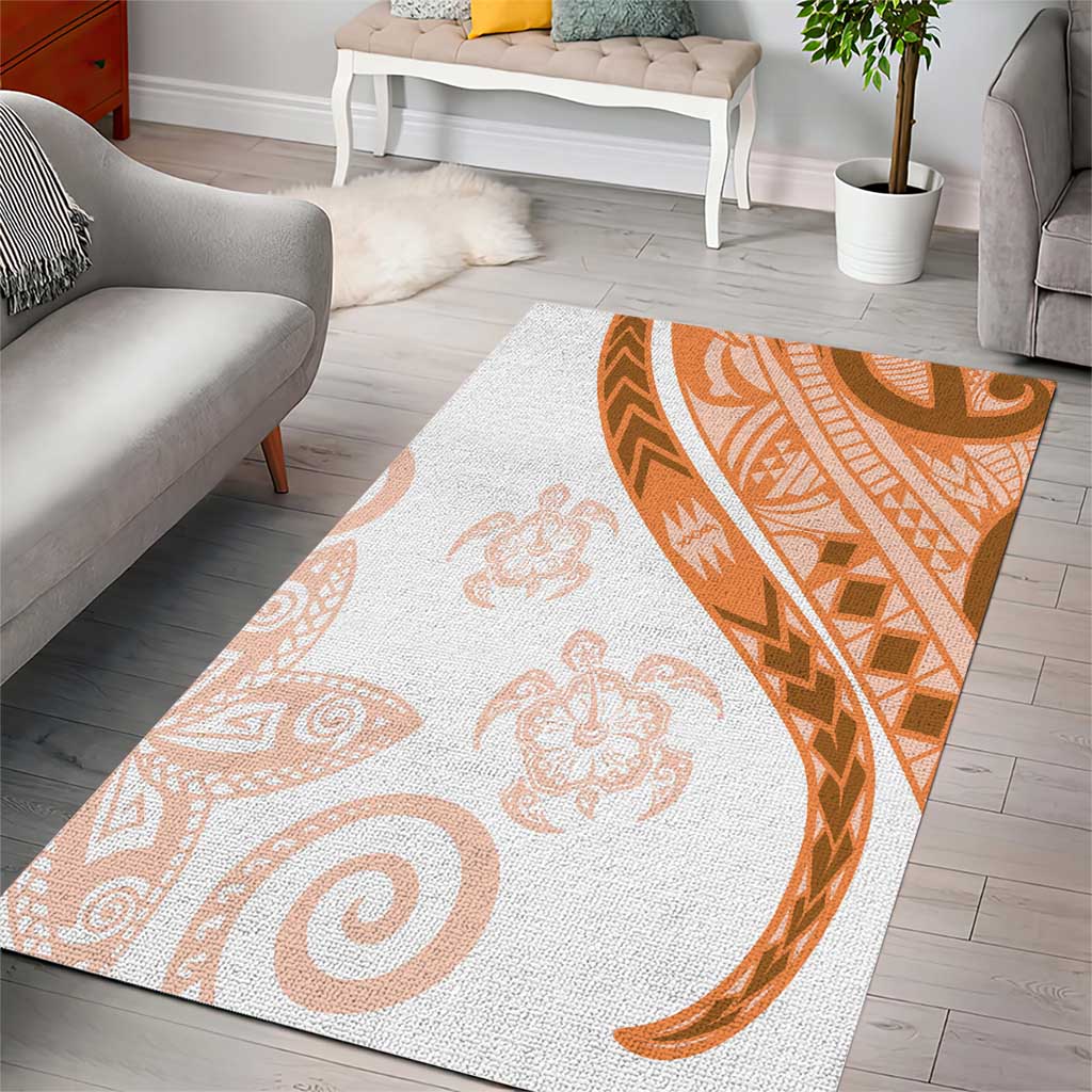 Orange Polynesian Tribal Turtle Floral Pattern Area Rug LT05 - Polynesian Pride