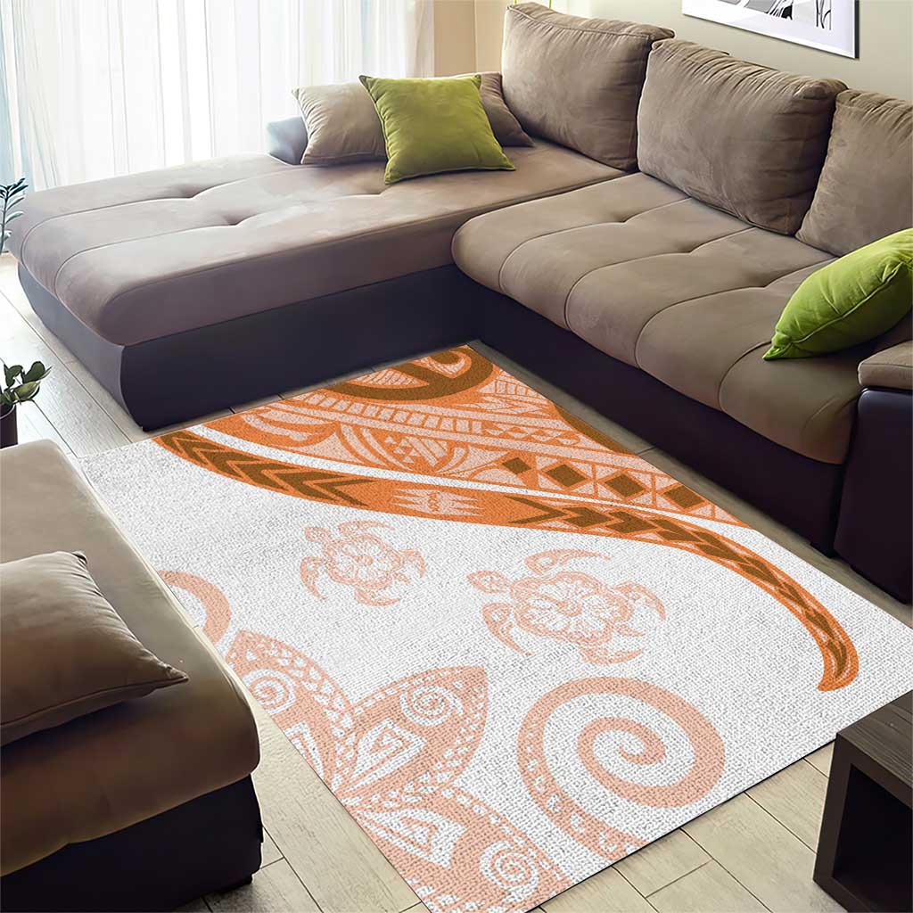 Orange Polynesian Tribal Turtle Floral Pattern Area Rug LT05 - Polynesian Pride