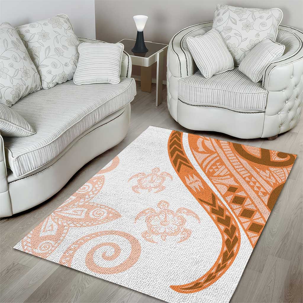 Orange Polynesian Tribal Turtle Floral Pattern Area Rug LT05 - Polynesian Pride