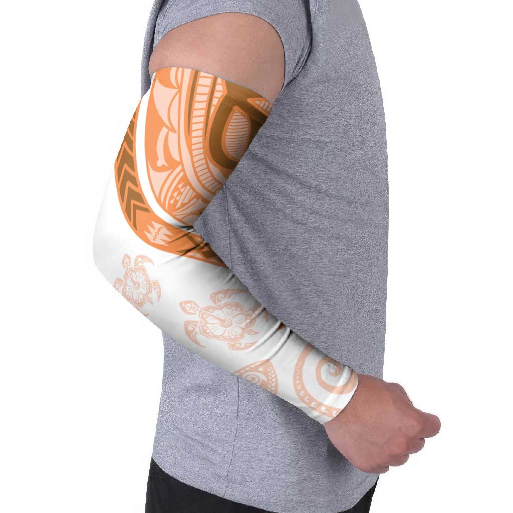 Orange Polynesian Tribal Turtle Floral Pattern Arm Sleeves - Polynesian Pride