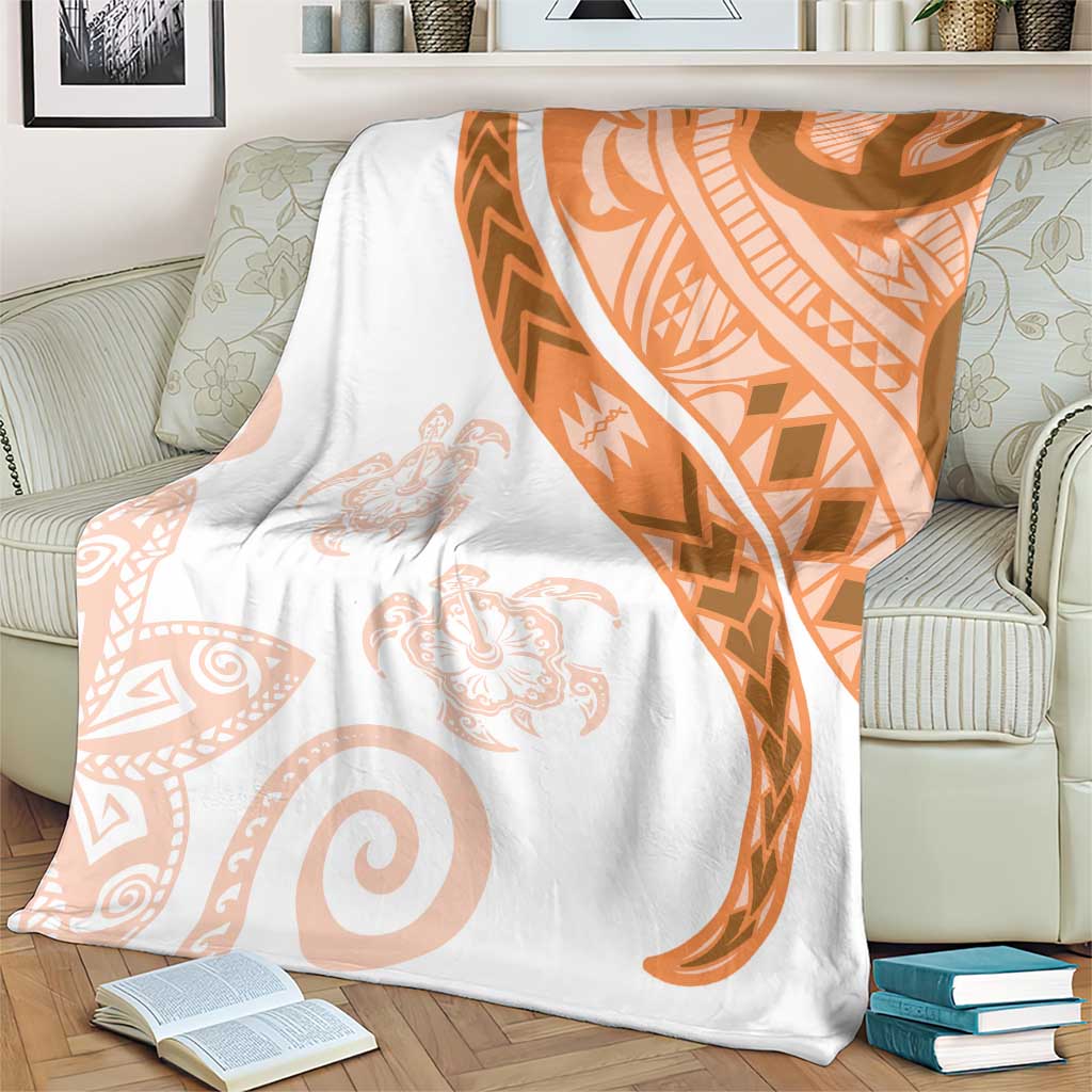 Orange Polynesian Tribal Turtle Floral Pattern Blanket LT05 - Polynesian Pride