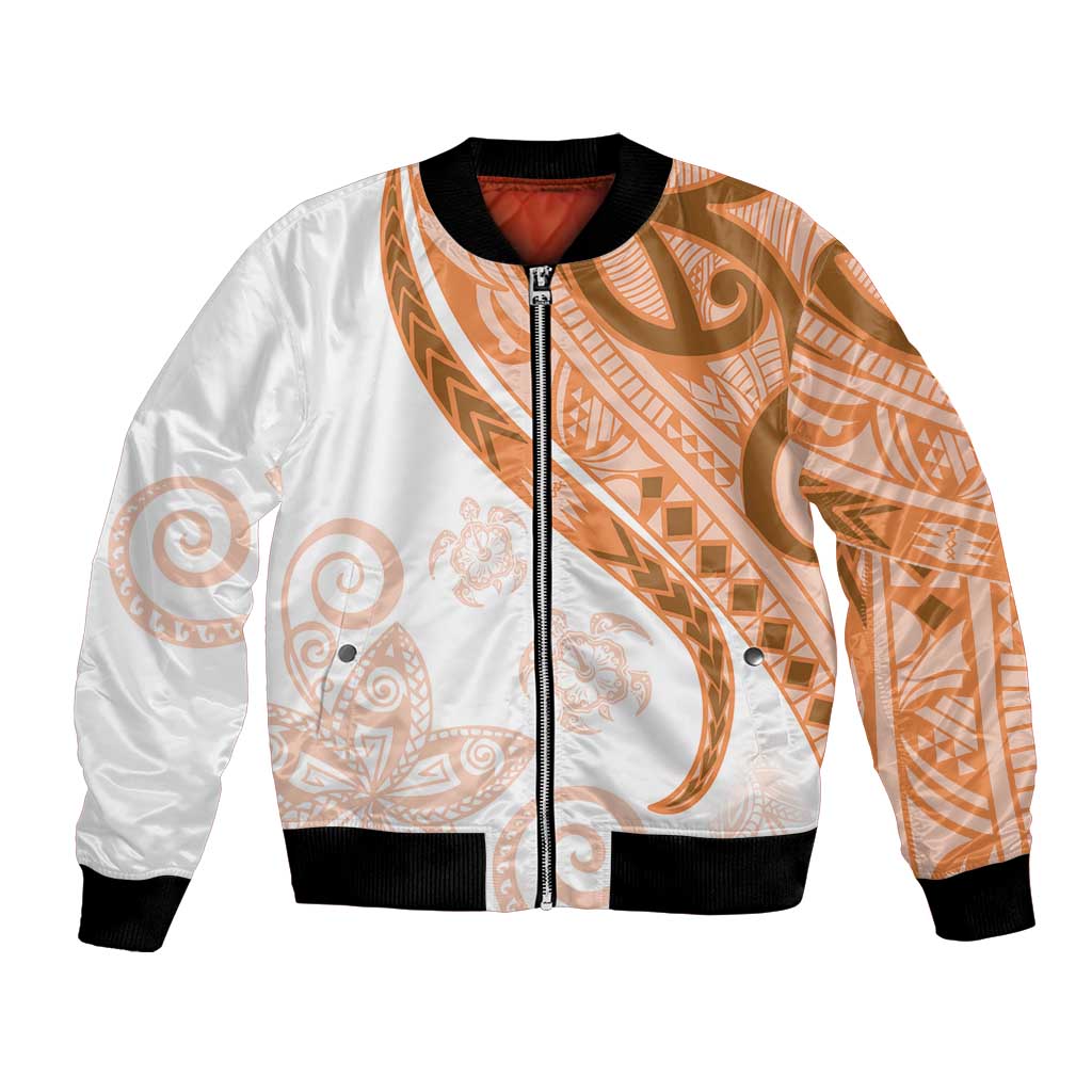 Orange Polynesian Tribal Turtle Floral Pattern Bomber Jacket LT05 Unisex Orange - Polynesian Pride