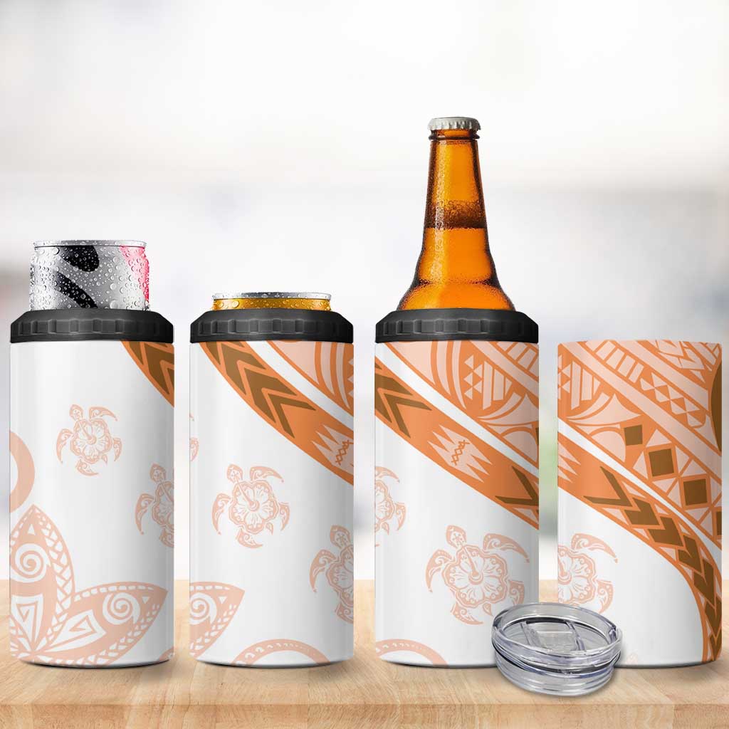 Orange Polynesian Tribal Turtle Floral Pattern 4 in 1 Can Cooler Tumbler LT05 - Polynesian Pride