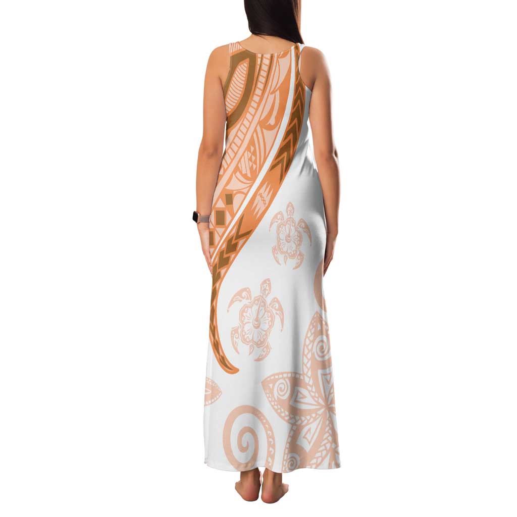 Orange Polynesian Tribal Turtle Floral Pattern Family Matching Tank Maxi Dress and Hawaiian Shirt