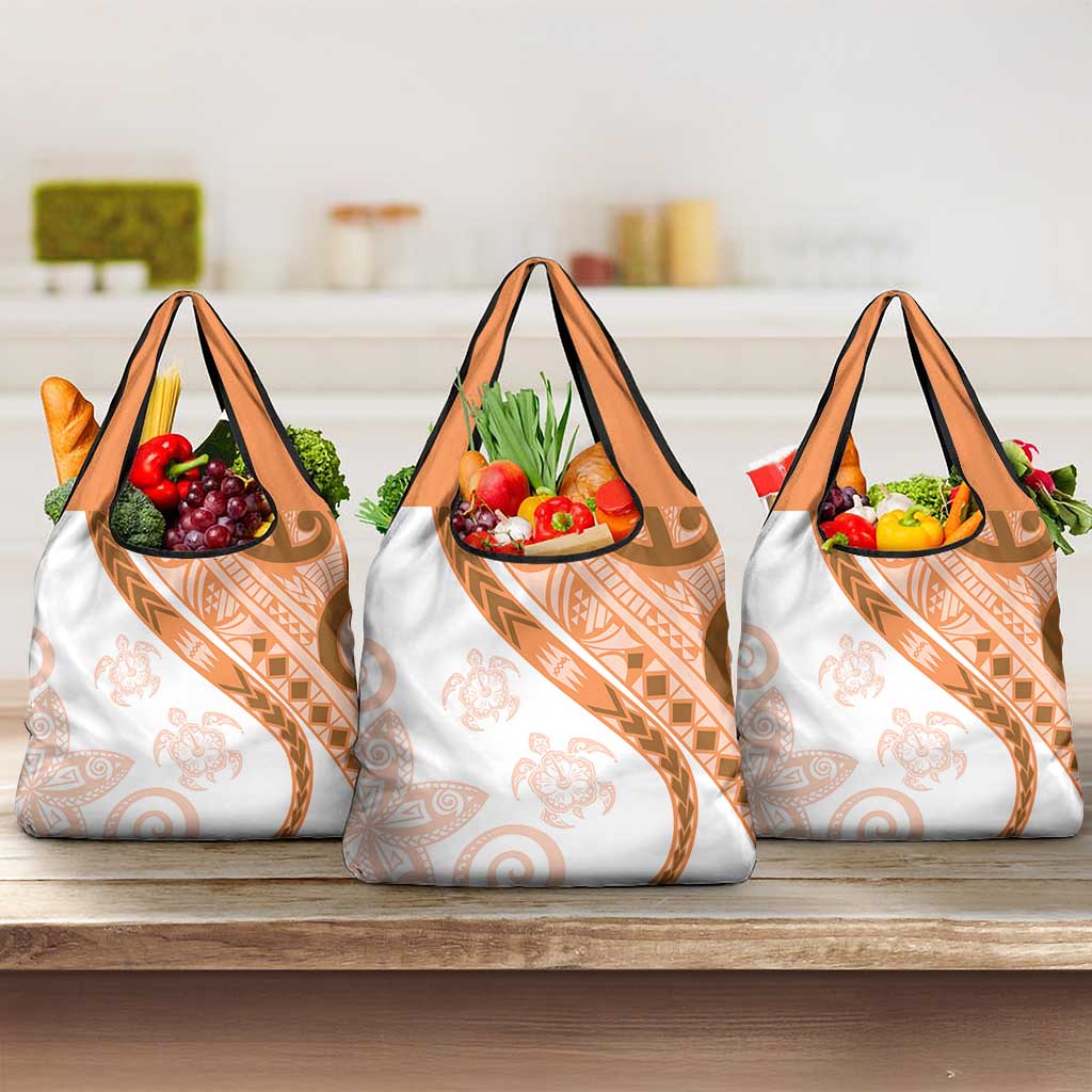 Orange Polynesian Tribal Turtle Floral Pattern Grocery Bag LT05 3-pack One Size Orange - Polynesian Pride