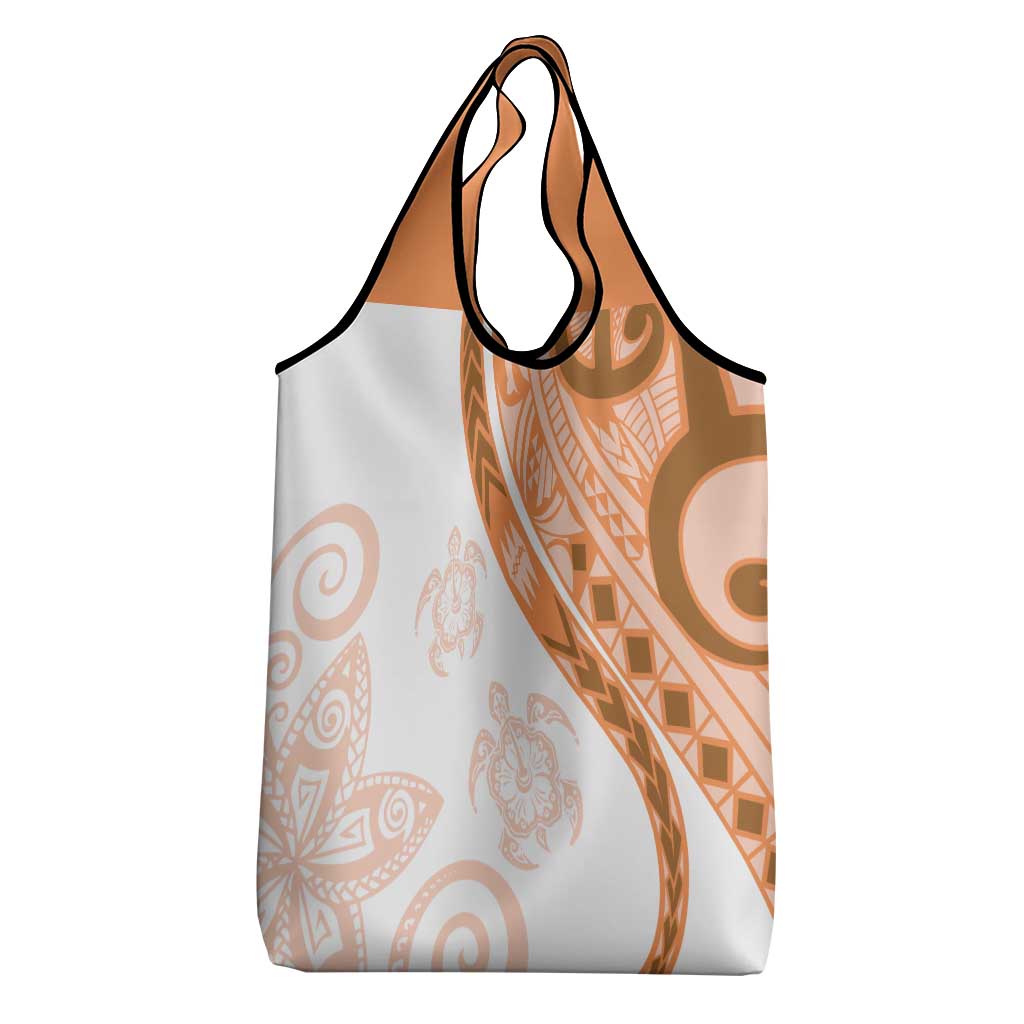 Orange Polynesian Tribal Turtle Floral Pattern Grocery Bag LT05 - Polynesian Pride