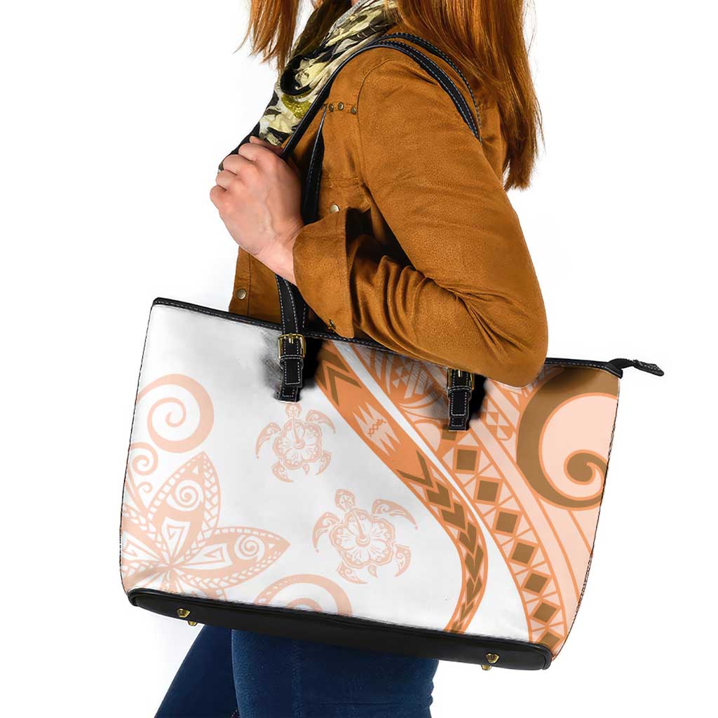 Orange Polynesian Tribal Turtle Floral Pattern Leather Tote Bag LT05 Orange - Polynesian Pride