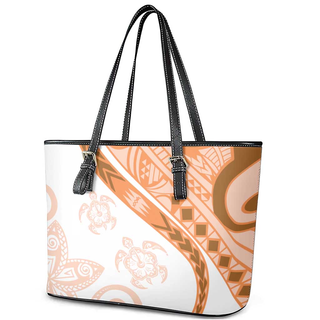Orange Polynesian Tribal Turtle Floral Pattern Leather Tote Bag LT05 - Polynesian Pride
