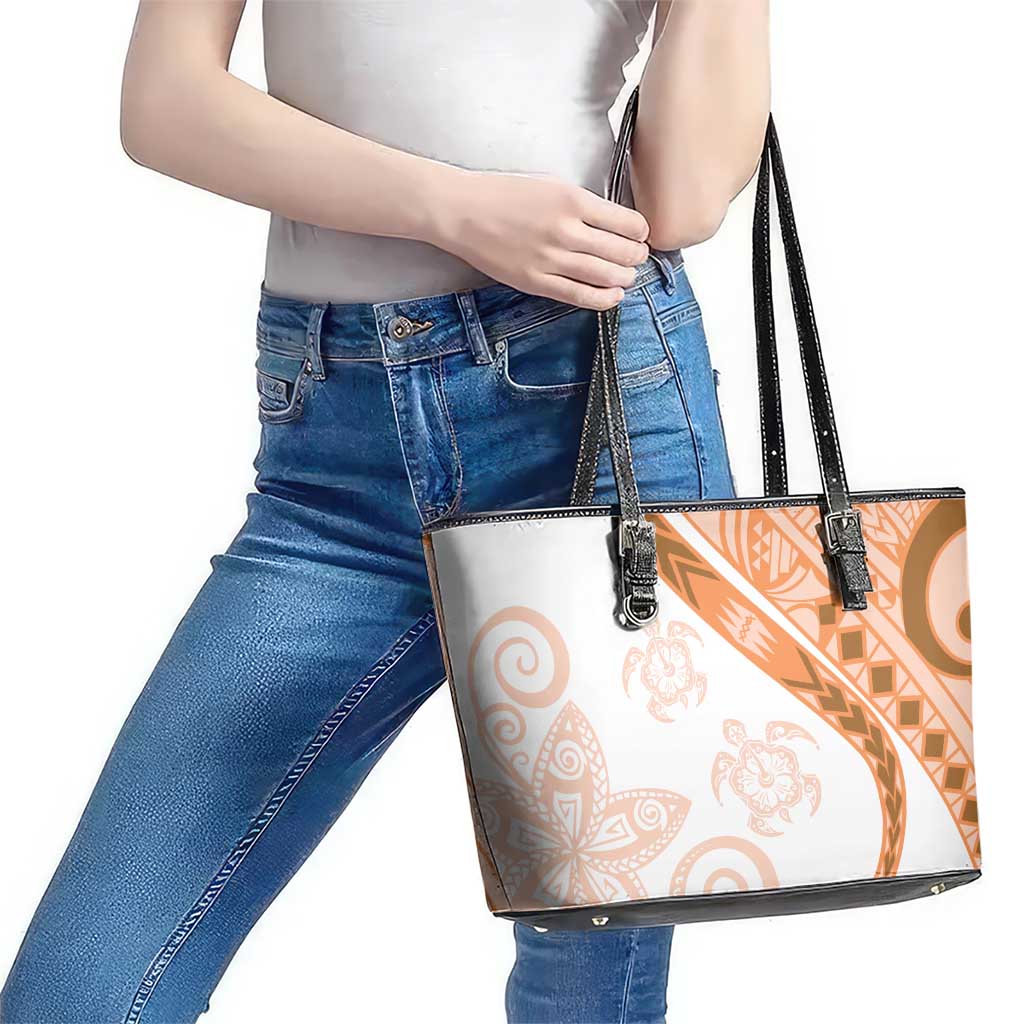Orange Polynesian Tribal Turtle Floral Pattern Leather Tote Bag LT05 - Polynesian Pride
