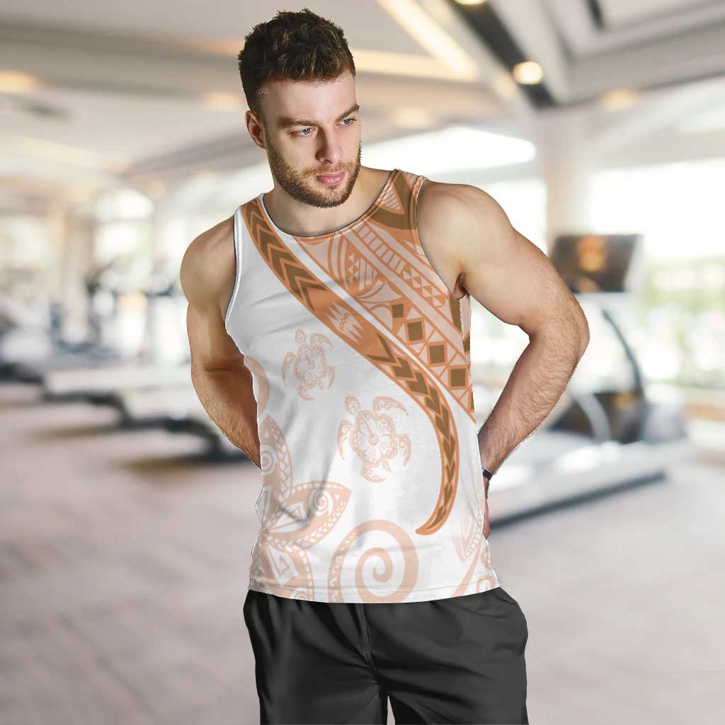 Orange Polynesian Tribal Turtle Floral Pattern Men Tank Top LT05 Orange - Polynesian Pride