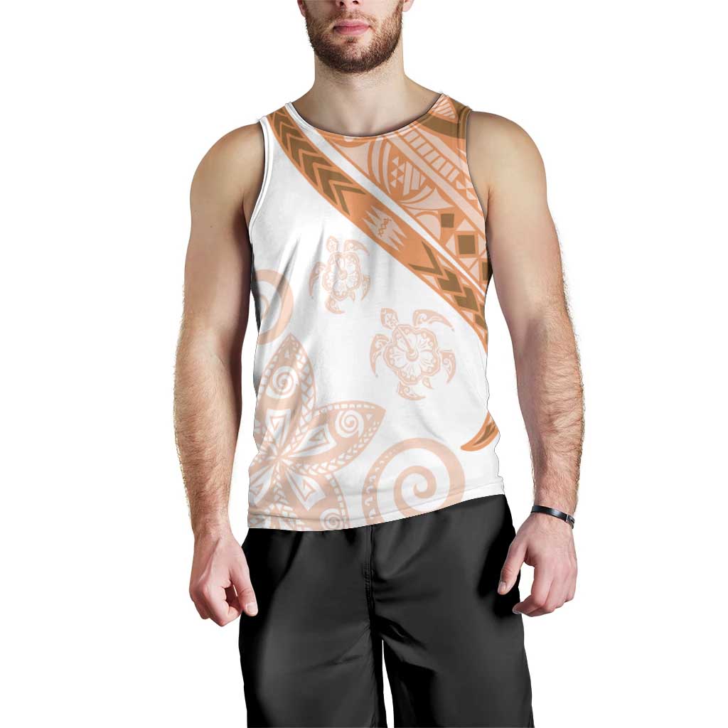Orange Polynesian Tribal Turtle Floral Pattern Men Tank Top LT05 - Polynesian Pride