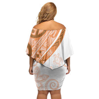 Orange Polynesian Tribal Turtle Floral Pattern Off Shoulder Short Dress LT05 - Polynesian Pride