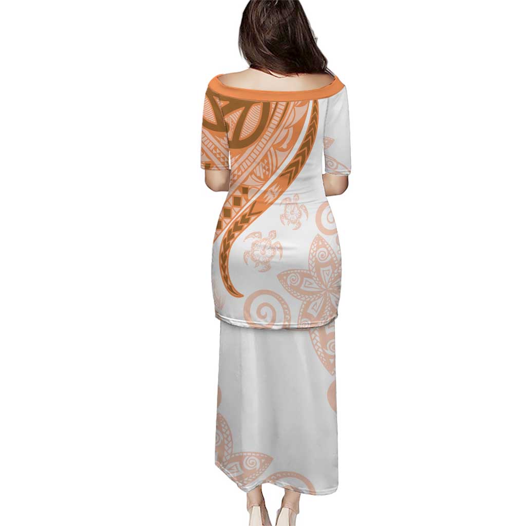 Orange Polynesian Tribal Turtle Floral Pattern Puletasi LT05 - Polynesian Pride