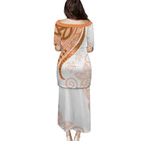 Orange Polynesian Tribal Turtle Floral Pattern Puletasi LT05 - Polynesian Pride