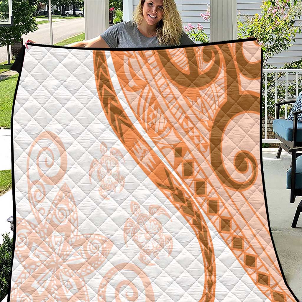 Orange Polynesian Tribal Turtle Floral Pattern Quilt