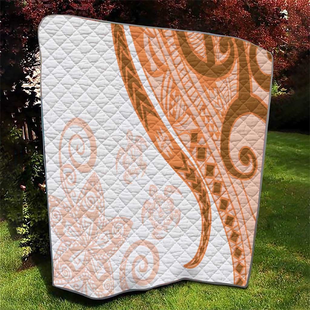 Orange Polynesian Tribal Turtle Floral Pattern Quilt