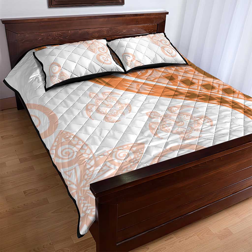 Orange Polynesian Tribal Turtle Floral Pattern Quilt Bed Set LT05 - Polynesian Pride