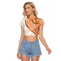 Orange Polynesian Tribal Turtle Floral Pattern Raglan Cropped T Shirt LT05 Female Orange - Polynesian Pride