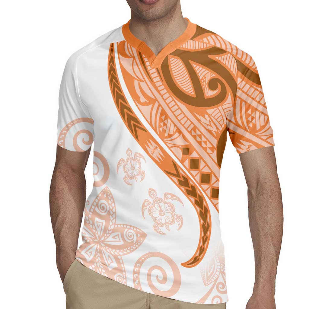 Orange Polynesian Tribal Turtle Floral Pattern Rugby Jersey