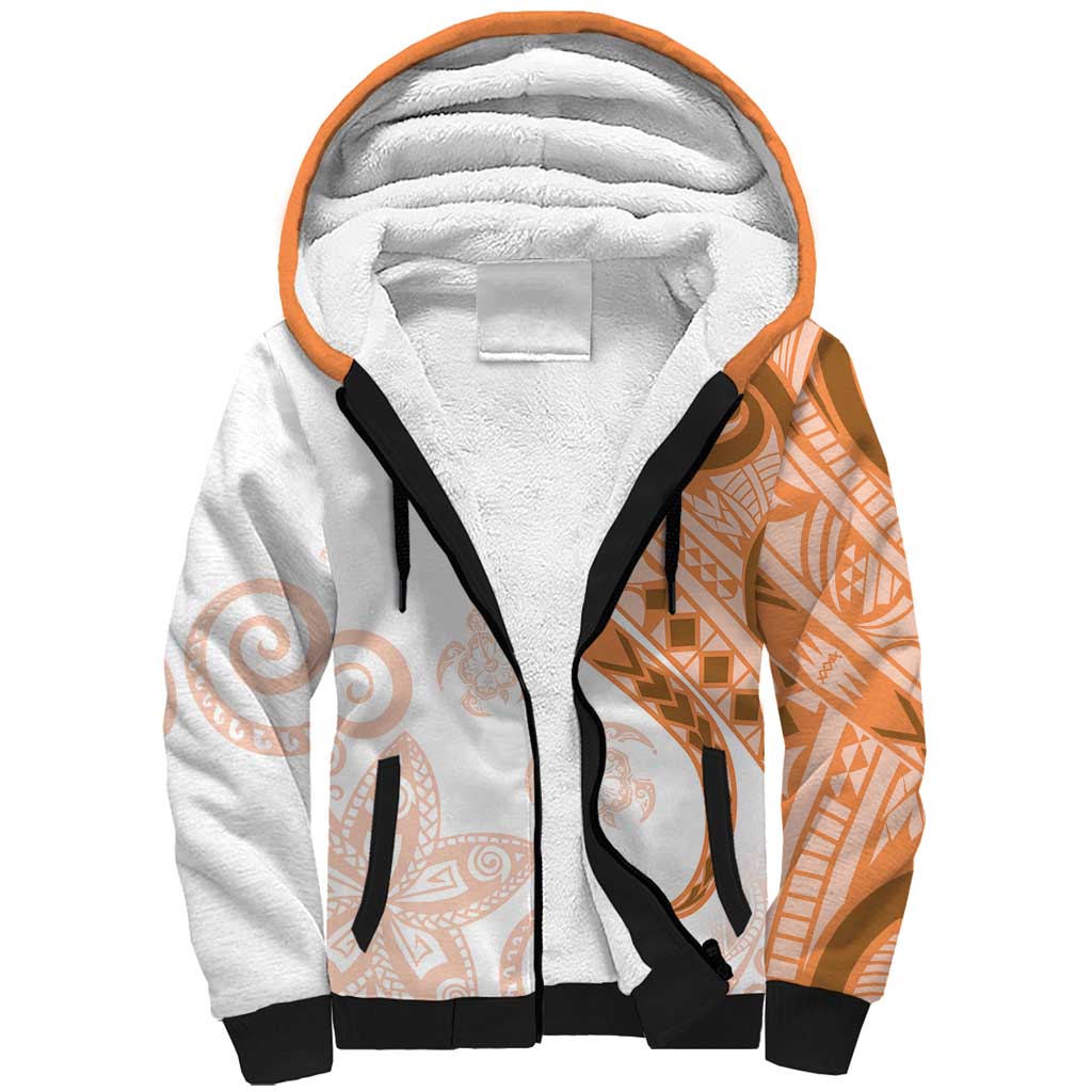 Orange Polynesian Tribal Turtle Floral Pattern Sherpa Hoodie LT05 Unisex Orange - Polynesian Pride