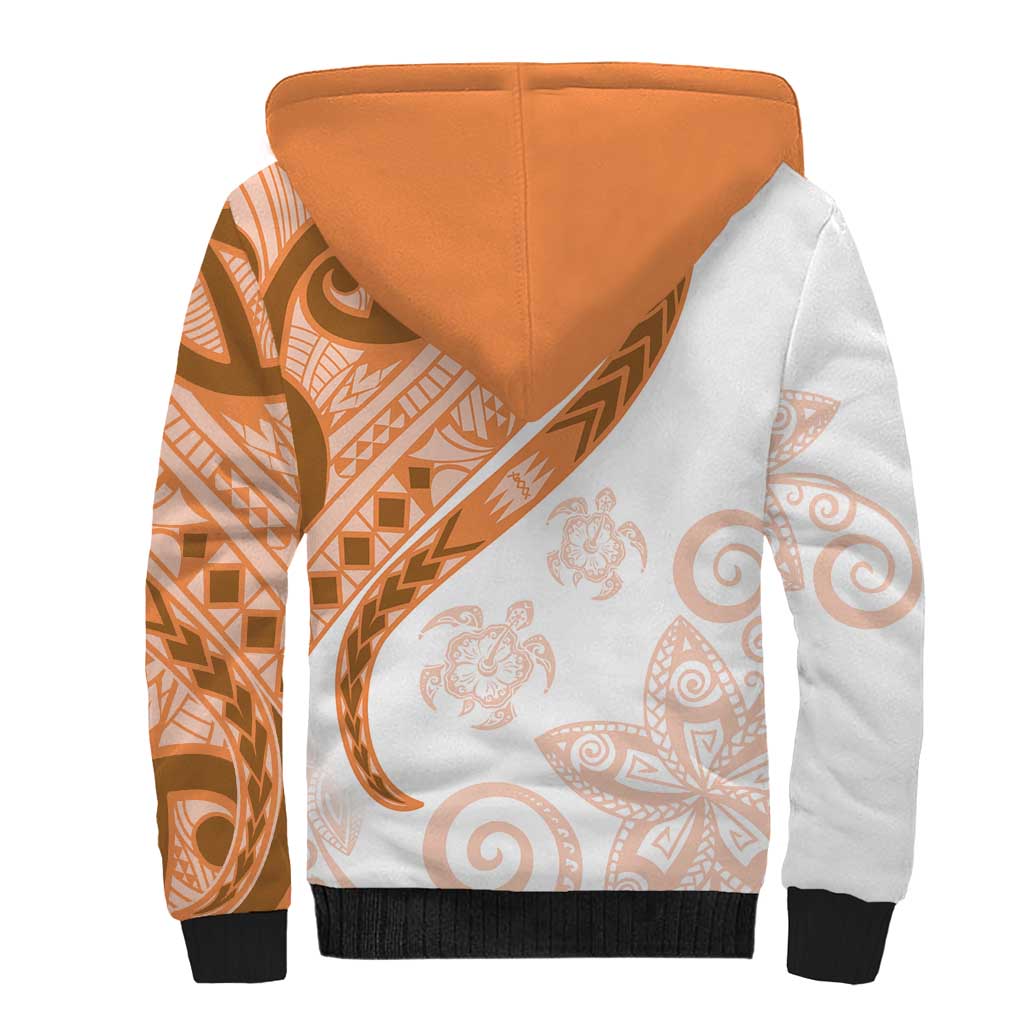Orange Polynesian Tribal Turtle Floral Pattern Sherpa Hoodie LT05 - Polynesian Pride