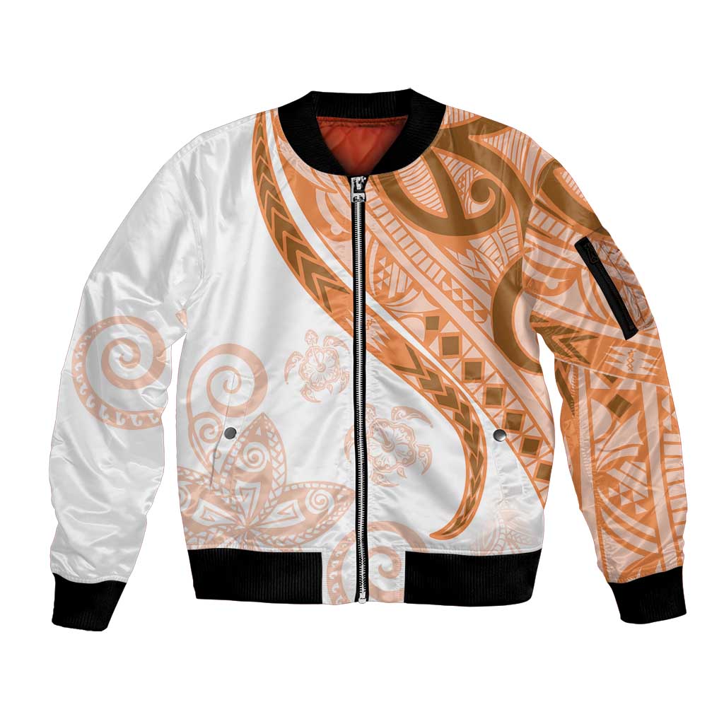 Orange Polynesian Tribal Turtle Floral Pattern Sleeve Zip Bomber Jacket LT05 Unisex Orange - Polynesian Pride