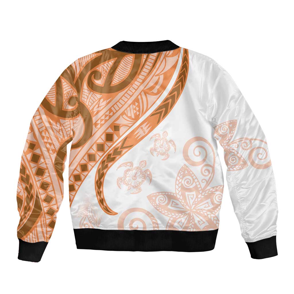Orange Polynesian Tribal Turtle Floral Pattern Sleeve Zip Bomber Jacket LT05 - Polynesian Pride