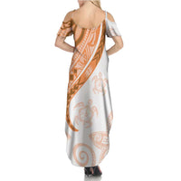 Orange Polynesian Tribal Turtle Floral Pattern Summer Maxi Dress LT05 - Polynesian Pride