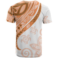 Orange Polynesian Tribal Turtle Floral Pattern T Shirt LT05 - Polynesian Pride