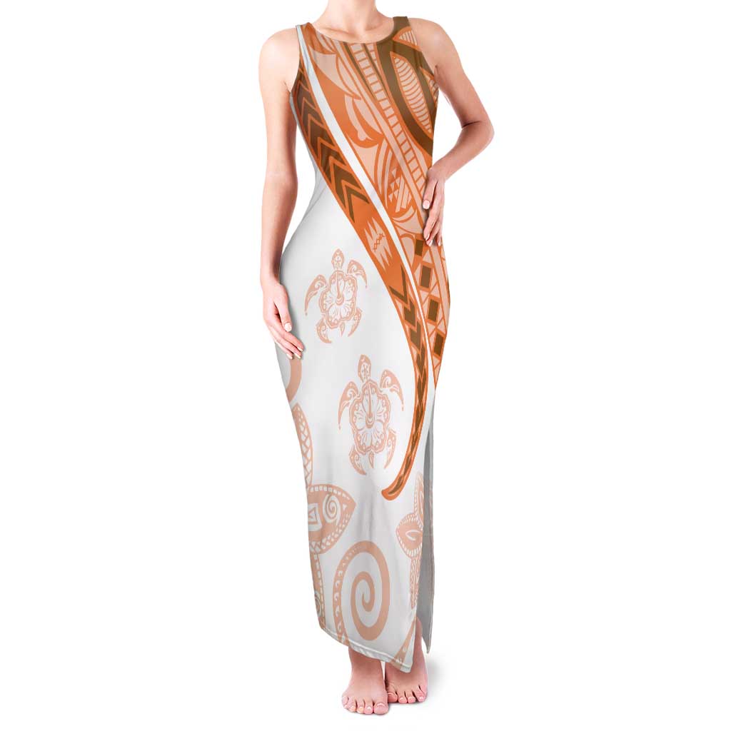 Orange Polynesian Tribal Turtle Floral Pattern Tank Maxi Dress LT05 Women Orange - Polynesian Pride