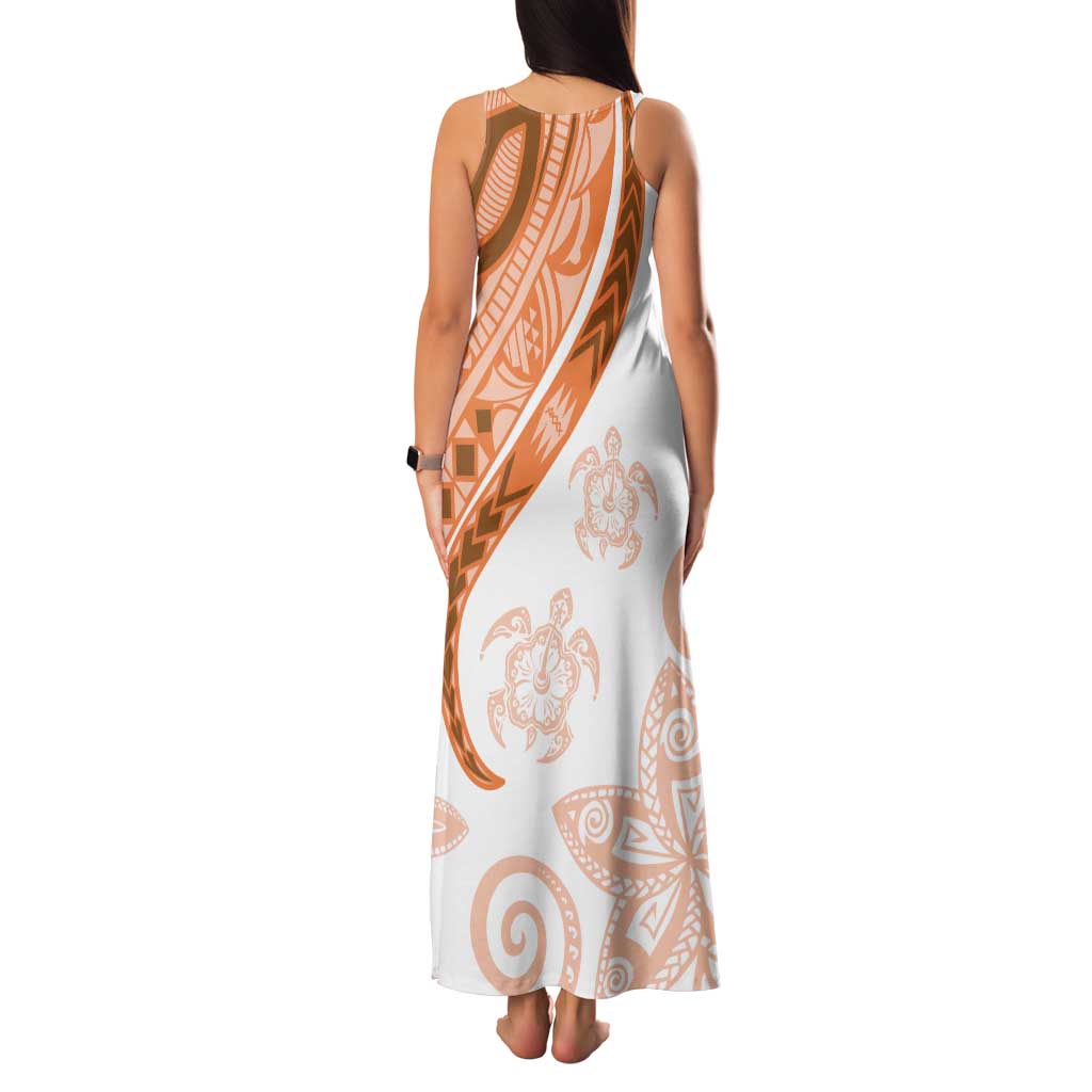 Orange Polynesian Tribal Turtle Floral Pattern Tank Maxi Dress LT05 - Polynesian Pride