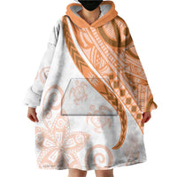 Orange Polynesian Tribal Turtle Floral Pattern Wearable Blanket Hoodie LT05 - Polynesian Pride